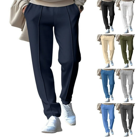 Miluxas Mens Casual Pants Elastic Waist Drawstring Lightweight Summer Loose Beach Straight Leg Pants with Pockets White