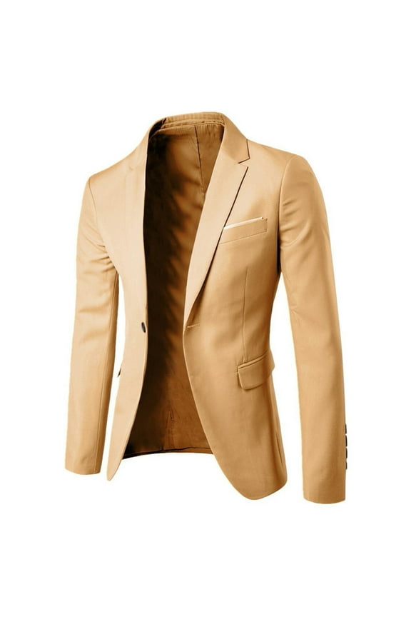 Mens Casual Slim Fit Suit Jacket 1 Button Daily Blazer Business Sport Coat Tops Khaki