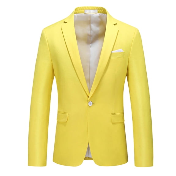 Miluxas Mens Casual Slim Fit Suit Jacket 1 Button Daily Blazer Business Sport Coat Tops Yellow