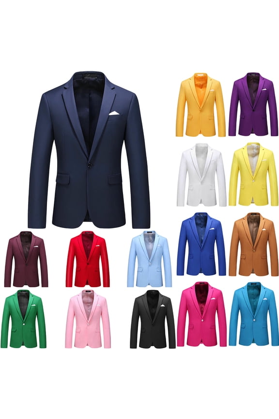 Mens Casual Slim Fit Suit Jacket 1 Button Daily Blazer Business Sport Coat Tops Yellow