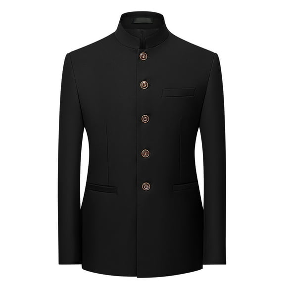 Miluxas Mens Casual Suit Blazer Jackets Stand Mandarin Collar Lightweight Lined Business Dress Sport Coats Black