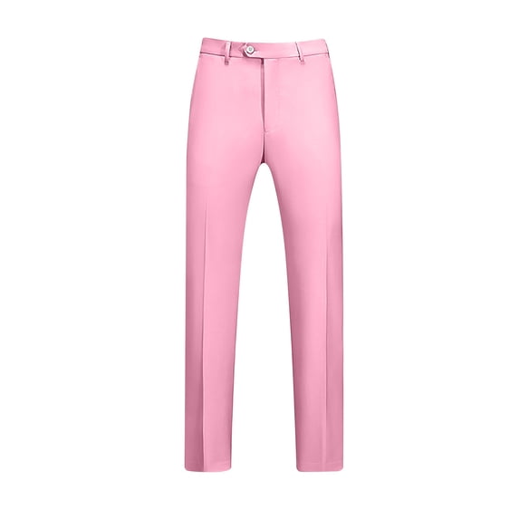 Miluxas Mens Classic Casual Dress Pants Expandable Waist Suit Pant Slim Fit Flat Front Slacks Pink