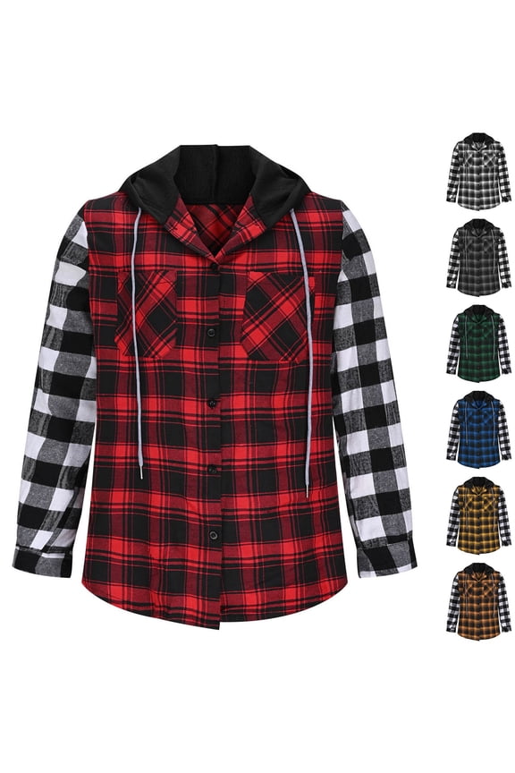 Mens Classic Plaid Long Sleeve Hooded Shirts Pockets Light Jacket Loose Fit Casual Outwear Yellow XL(XL)