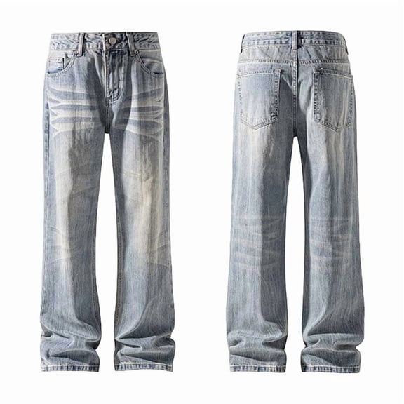 Miluxas Mens Classic Relaxed Fit Jeans Straight Stretch Casual Baggy Denim Pants Blue