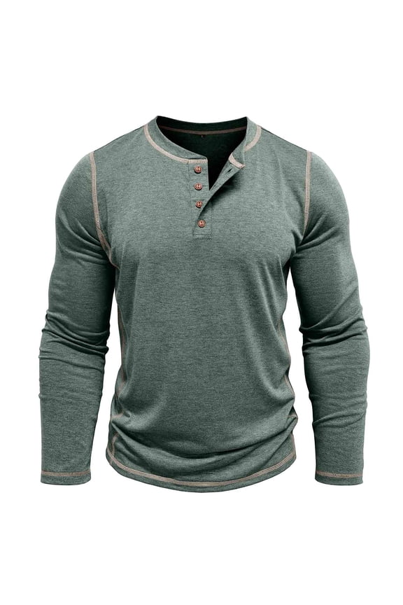 Mens Color-Blocking Long Sleeve Henley Shirts Fashion Relaxed Pullover Casual Button Down Fit Solid Lounge Tops Green