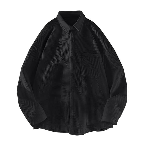 Miluxas Mens Corduroy Button Down Jacket Casual Long Sleeve Shirts Ribbed Lightweight Shacket Jacket with Flap Pocket Black