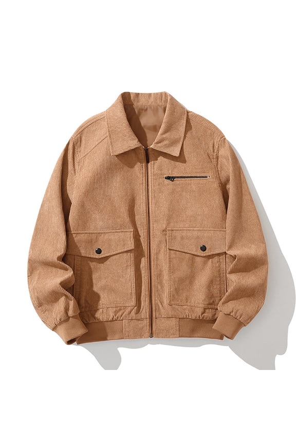 Mens Corduroy Shirt Casual Shacket Long Sleeve Button Down Shirt Jacket with Pockets Yellow 6(L)