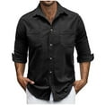 thumbnail image 1 of Miluxas Mens Corduroy Shirts Jacket Button Down Long Sleeve Work Shirts Shackets with Pocket Black, 1 of 7