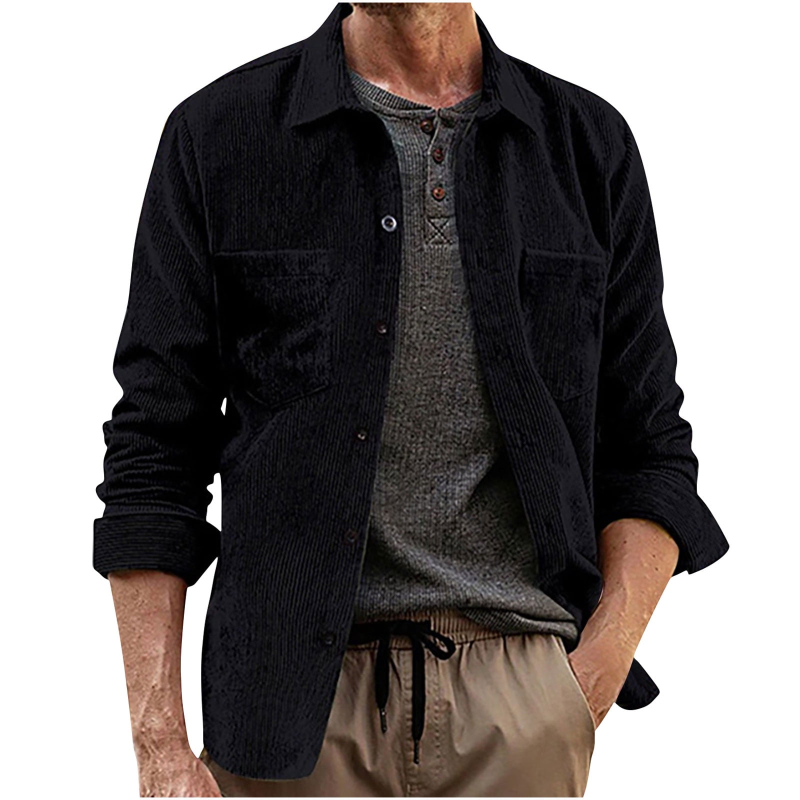 Miluxas Mens Corduroy Shirts Jacket Button Down Long Sleeve Work Shirts ...