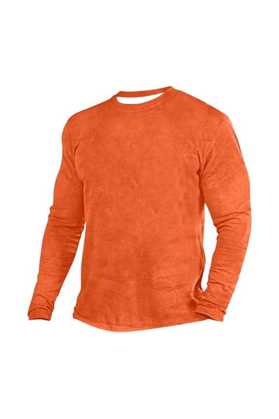 Mens Cotton Hipster Hip Hop Longline Crewneck T Shirts Casual Long Sleeve Tees Curved Hem Gym Shirts Orange