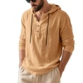 thumbnail image 1 of Miluxas Mens Cotton Linen Long Sleeve Hoodies Casual Loose Button Down Drawstring Shirts Fall Lightweight Henley Clothes Orange, 1 of 7