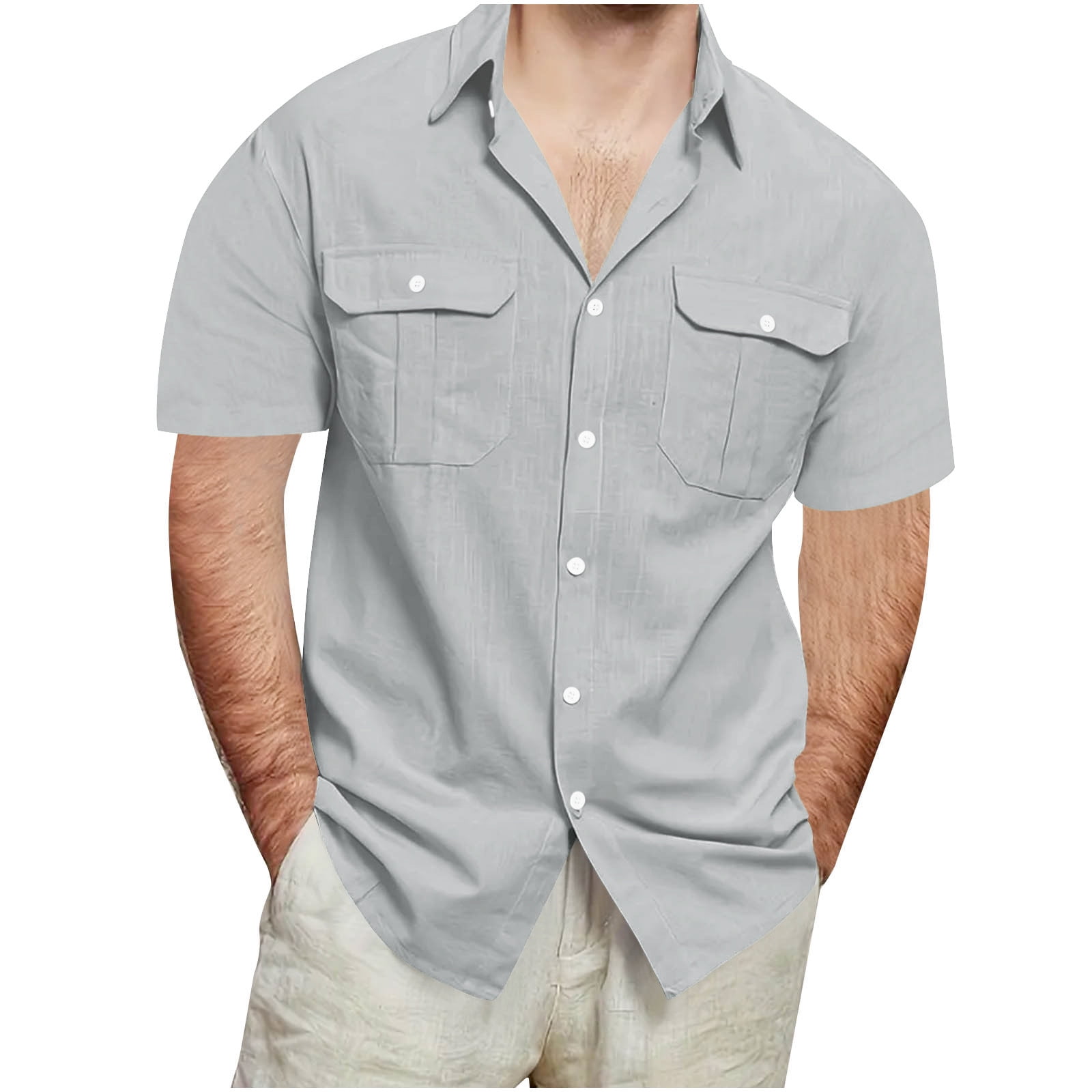 Miluxas Mens Cotton Linen Shirts Casual Long Sleeve Button Down Shirt ...