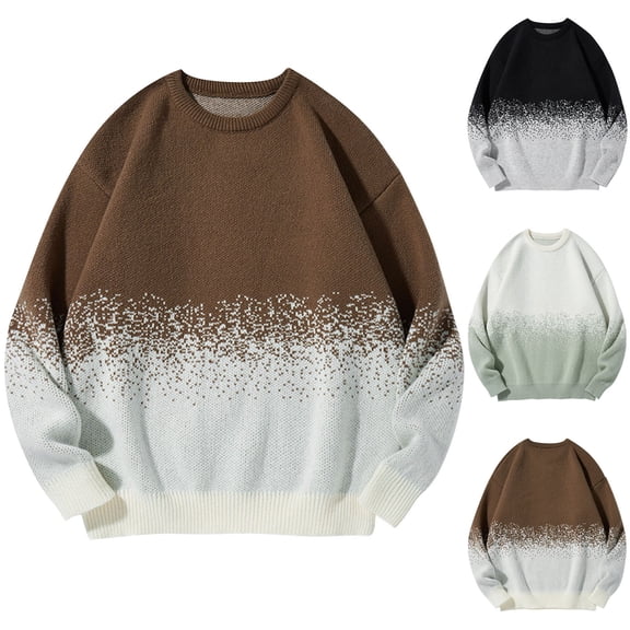 Miluxas Mens Crewneck Sweater Gradient Color Sweater Long Sleeve Knit Sweater Casual Pullover Sweater Fall Winter Tops White