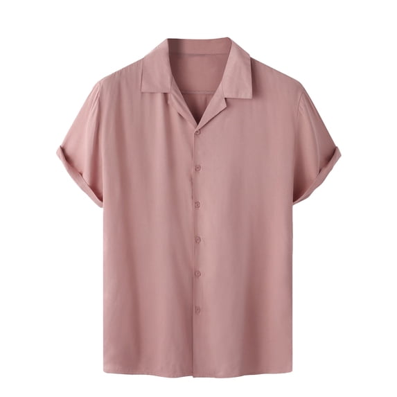 Miluxas Mens Cuban Guayabera Shirts Button Down Short Sleeve Shirts Casual Beach Shirt Pink