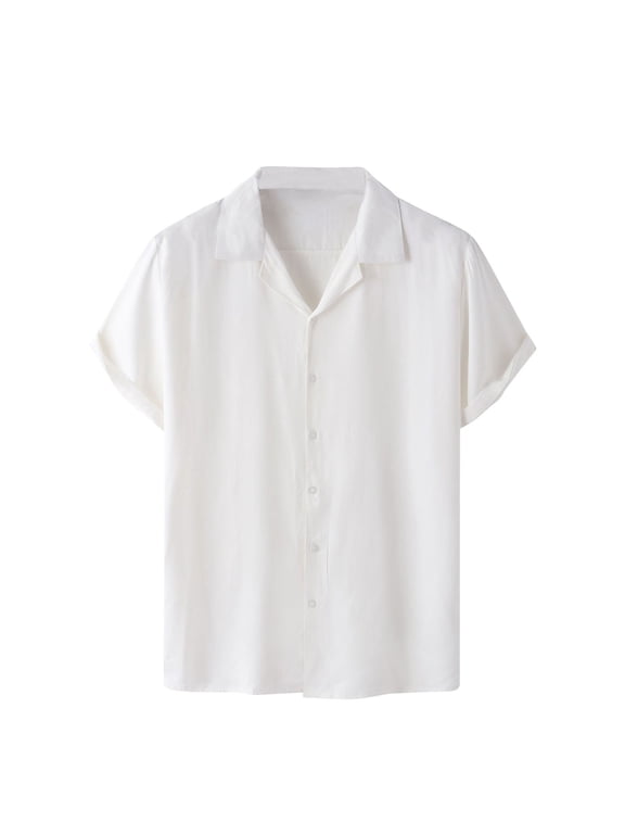 Mens Cuban Guayabera Shirts Button Down Short Sleeve Shirts Casual Beach Shirt White