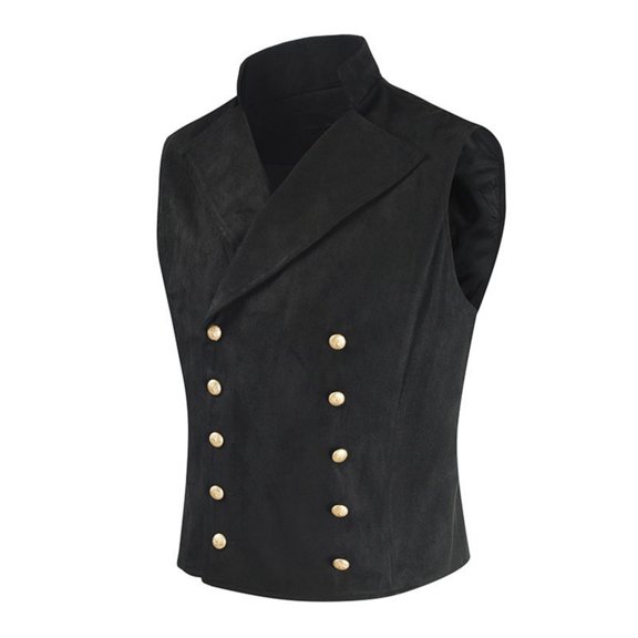 Miluxas Mens Double Breasted Suede Dress Vest Prom Party Velvet Waistcoat Black L(L)