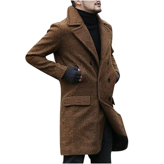 Miluxas Mens Double Breasted Trench Coat Casual Lapel Collar Business Winter Long Overcoats Coffee