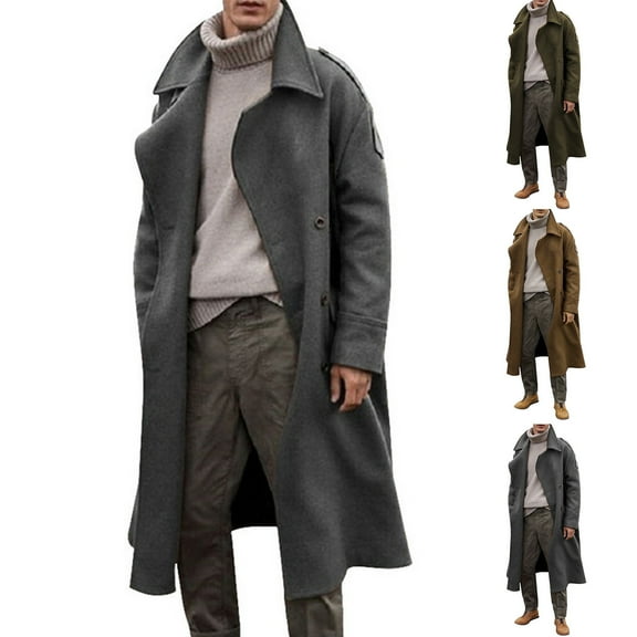 Miluxas Mens Double Breasted Trench Coat Casual Lapel Collar Business Winter Long Overcoats Gray