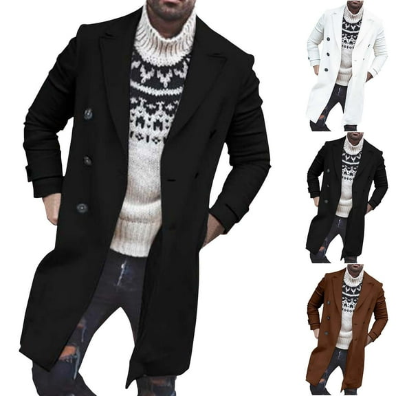 Miluxas Mens Double Breasted Trench Coat Casual Lapel Collar Business Winter Long Overcoats White