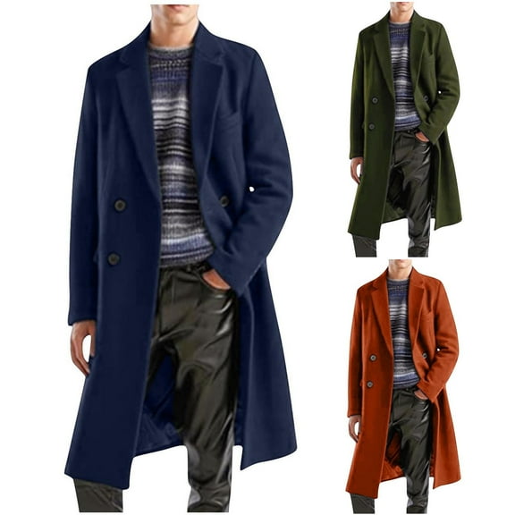 Miluxas Mens Double Breasted Trench Coat Mid Long Jacket Notched Lapel Winter Chunky Warm Overcoat Red