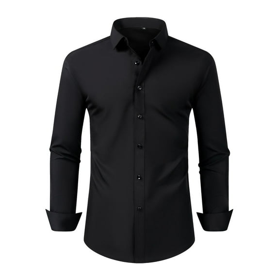 Miluxas Mens Dress Shirts Long Sleeve Wrinkle-Free formal Shirts Wedding Dating Business Casual Button Down Shirt Black S(S)