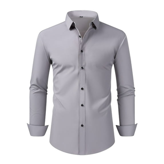 Miluxas Mens Dress Shirts Long Sleeve Wrinkle-Free formal Shirts Wedding Dating Business Casual Button Down Shirt Gray M(M)