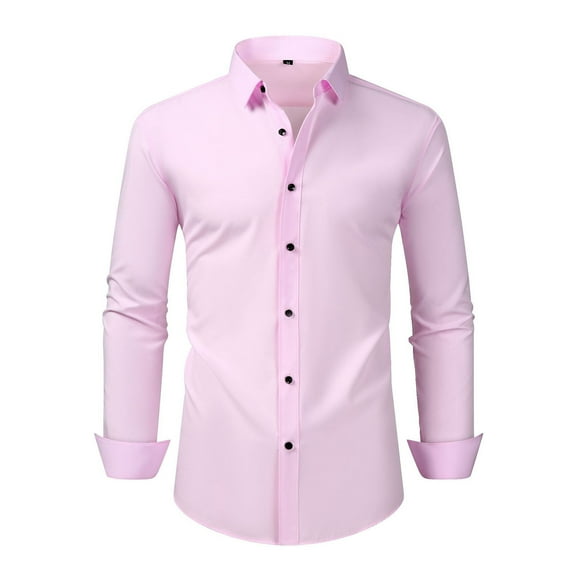 Miluxas Mens Dress Shirts Long Sleeve Wrinkle-Free formal Shirts Wedding Dating Business Casual Button Down Shirt Pink S(S)