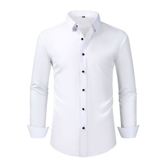 Miluxas Mens Dress Shirts Long Sleeve Wrinkle-Free formal Shirts Wedding Dating Business Casual Button Down Shirt White S(S)
