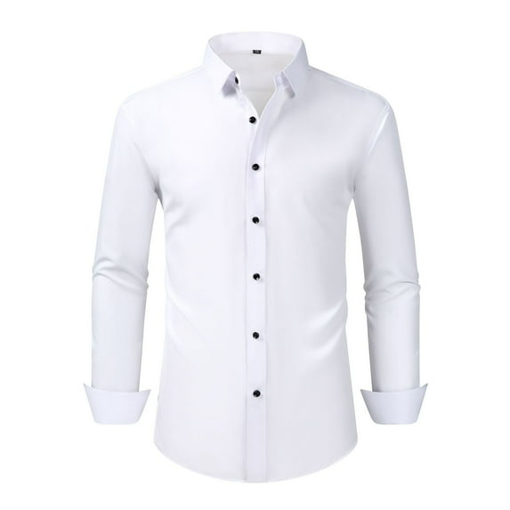 Miluxas Mens Dress Shirts Long Sleeve Wrinkle-Free formal Shirts Wedding Dating Business Casual Button Down Shirt White XXXL(XXXL)