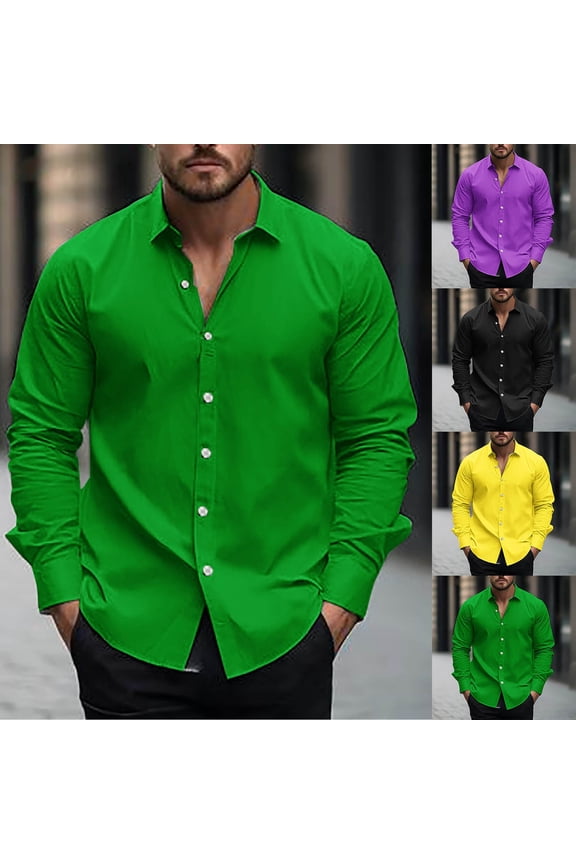 Mens Dress Shirts Long Sleeve Button Down Casual Shirts for Men Inner Contrast formal Business Tuxedo Wedding Shirt Yellow