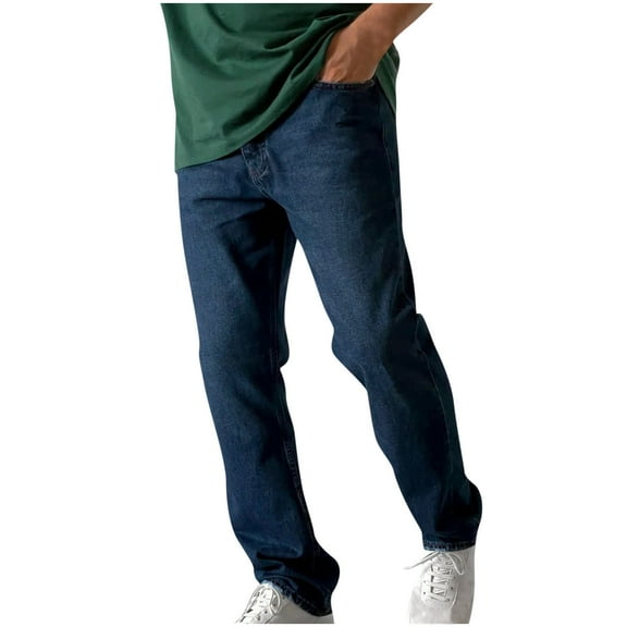 Miluxas Mens Elastic Waist Jeans Relaxed Fit Men's Jeans with Elastic Waist with Zipper and Button Dark Blue