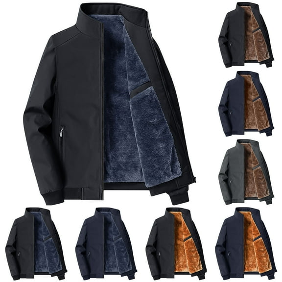 Miluxas Mens Fashion Plush Thick Jacket Winter Fleece Lined Warm Coat Stand Collar Zipper Pocket Parka Work Cargo Windbreaker Navy