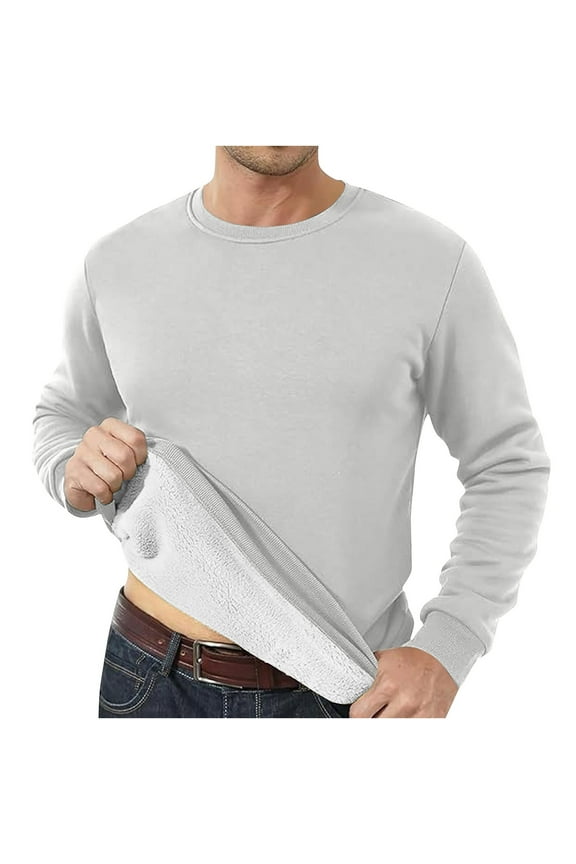 Mens Fashion Warm Fleece Crewneck Sweatshirt Thick Sherpa Lined Pullover Tops Gray 6(M)