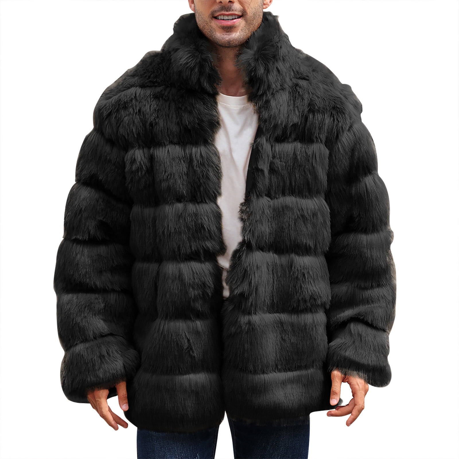 Miluxas Mens Faux Fur Coat Jacket Long Winter Warm Thicken Furry