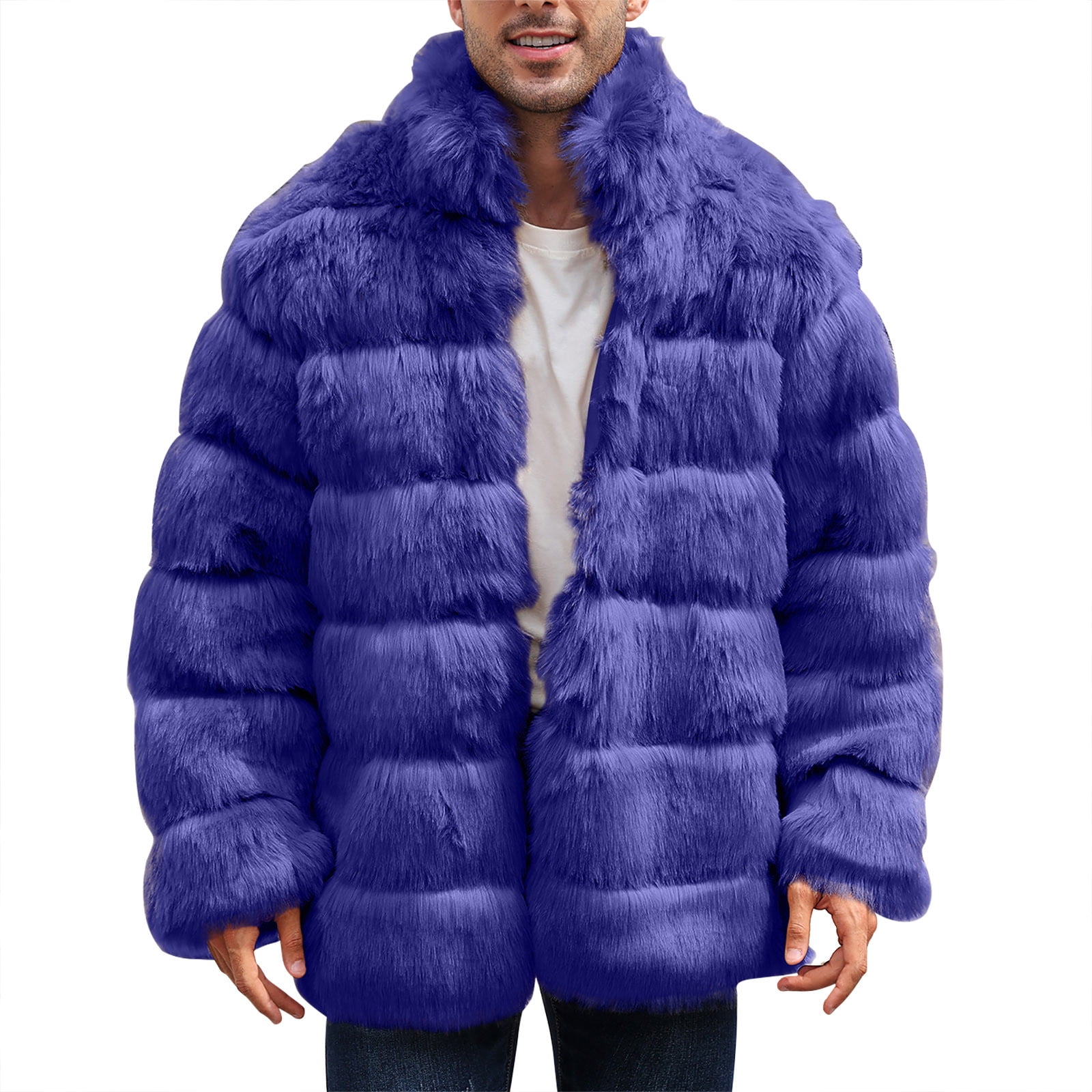 Miluxas Mens Faux Fur Coat Jacket Long Winter Warm Thicken Furry