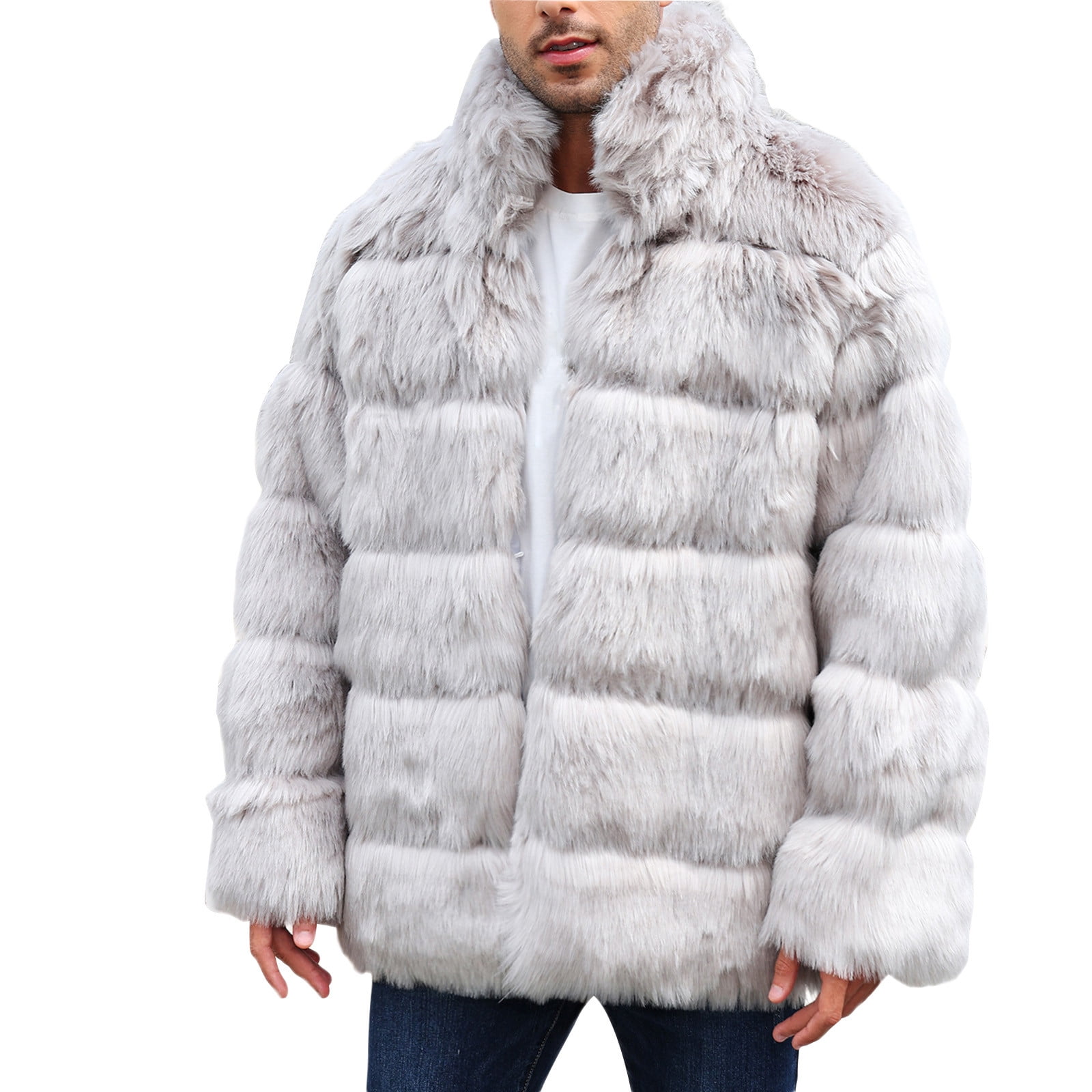 Miluxas Mens Faux Fur Coat Jacket Long Winter Warm Thicken Furry