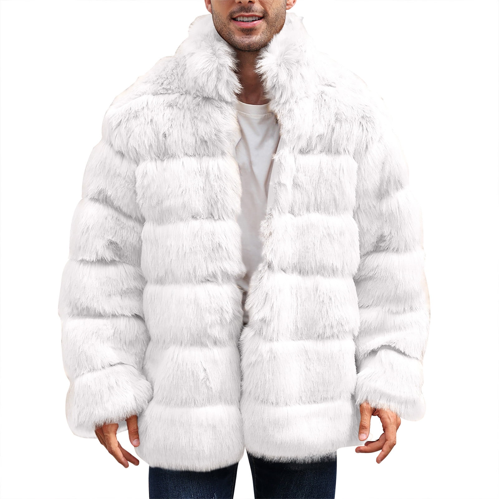 Miluxas Mens Faux Fur Coat Jacket Long Winter Warm Thicken Furry