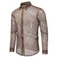 thumbnail image 1 of Miluxas Mens Fishnet See Through Shirts Slim Fit Casual Long Sleeve Button Down Hollow Out Sheer Shirts Party Night Club Wear Coffee M(M), 1 of 9