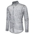 thumbnail image 1 of Miluxas Mens Fishnet See Through Shirts Slim Fit Casual Long Sleeve Button Down Hollow Out Sheer Shirts Party Night Club Wear Gray M(M), 1 of 9