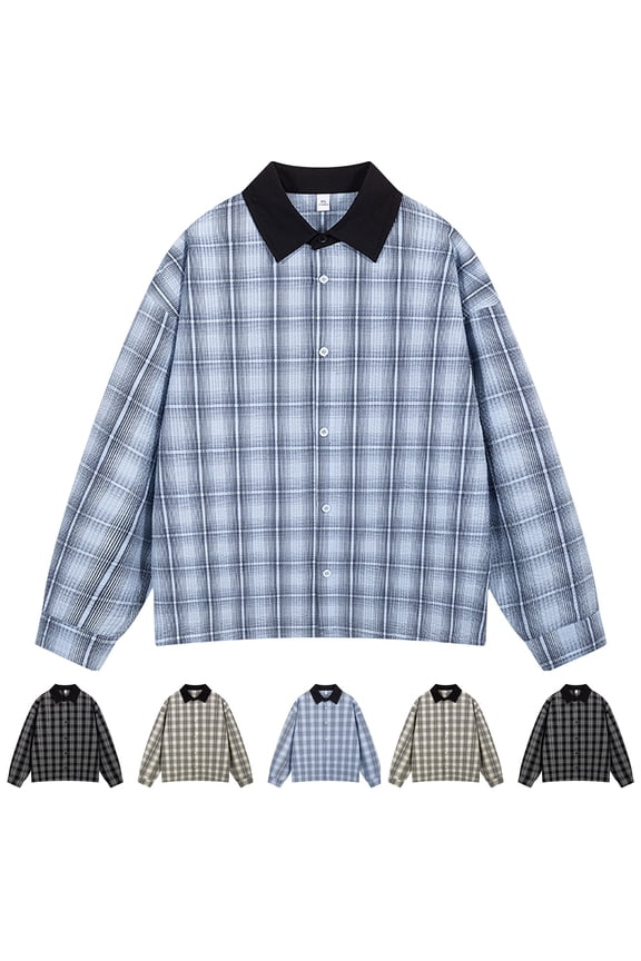 Mens Flannel Plaid Shirts Long Sleeve Casual Button Down Cotton Shirt with Pocket Light Blue