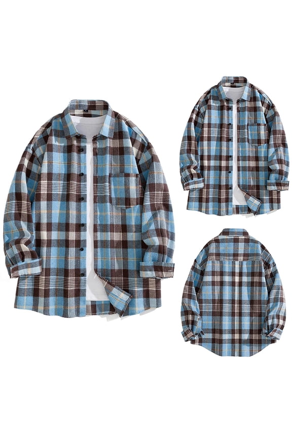 Mens Flannel Shirts Long Sleeve Lightweight Plaid Shirt Casual Button Down Shirts Jacket Light Blue