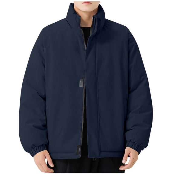Miluxas Mens Fleece Jacket Full Zip Lightweight Stand Collar Warm Jackets Casual Outdoor Windproof Coat with Pockets Dark Blue