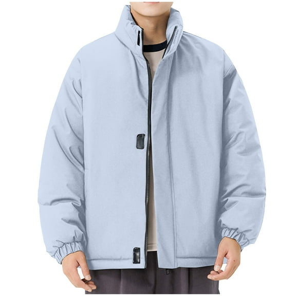 Miluxas Mens Fleece Jacket Full Zip Lightweight Stand Collar Warm Jackets Casual Outdoor Windproof Coat with Pockets Light Blue