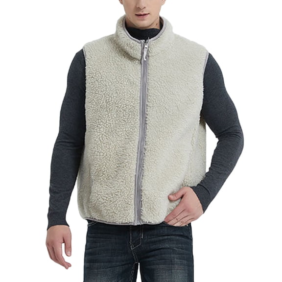 Miluxas Mens Fleece Lined Cotton Vests Full Zip Up Outwear Waistcoat Sleeveless Jacket with Pockets White