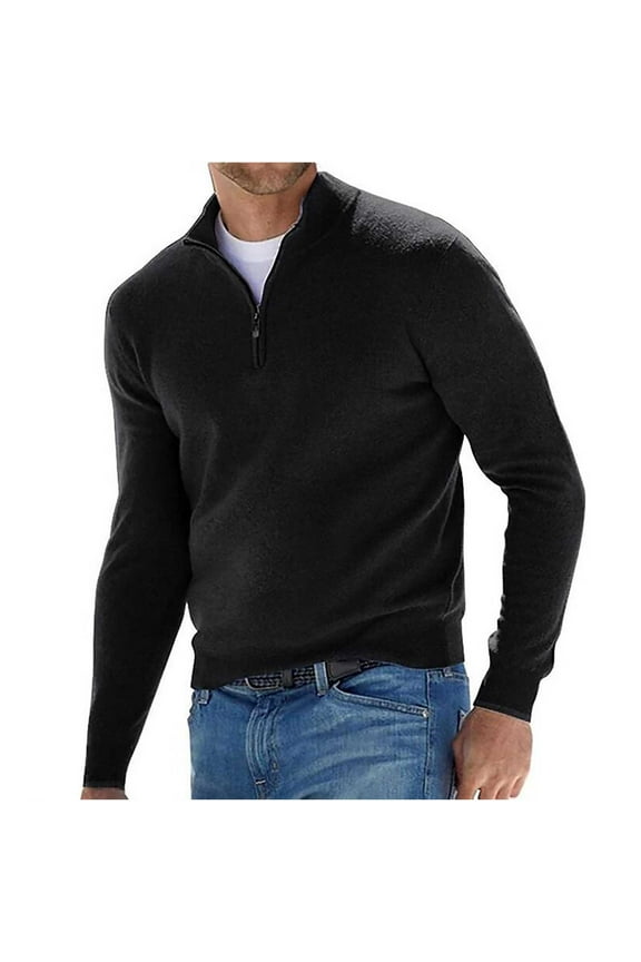 Mens Fleece Quarter Zip Pullover Long Sleeve Mock Turtleneck Sweatshirts thermal Workout Golf golf Shirt Black