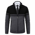 thumbnail image 1 of Miluxas Mens Full Zip Cardigan Sweater Casual Knit Stand Collar Cardigan Slim Fit Color Block Fall Winter Sweaters Dark Gray XXL(XXL), 1 of 5