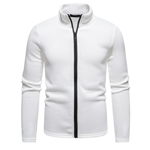 Miluxas Mens Full Zip Cardigan Sweater Casual Mock Neck Cable Knitted Winter Chunky Sweaters White