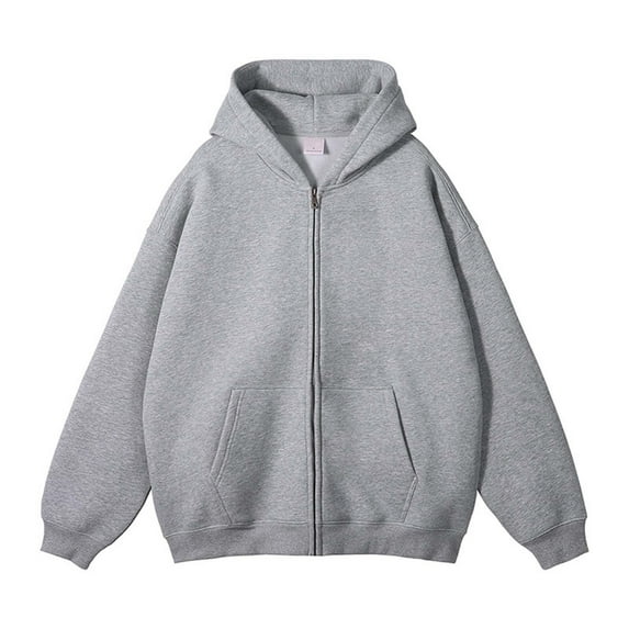 Miluxas Mens Full Zip Hoodies Casual Long Sleeve Hooded Sweatshirts Long Sleeve Solid Color Sweat Jackets with Pockets Gray