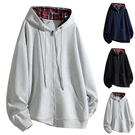 Miluxas Mens Full Zip Jackets Casual Hooded Fleece Drawstring Hoodies Sweatshirts Casual Long Sleeve Outerwear with Pockets Navy