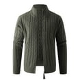 thumbnail image 1 of Miluxas Mens Full Zip Up Cardigan Sweater Casual Stand Collar Cable Knit Winter Sweaters Army Green, 1 of 9